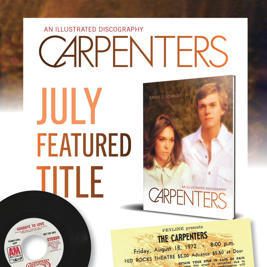 卡朋特雙人組插圖唱片年表 壁紙 — 一張復古音樂宣傳， featuring The Carpenters，包含專輯封面黑膠唱片和演唱會門票，背景為溫暖的秋日色調。