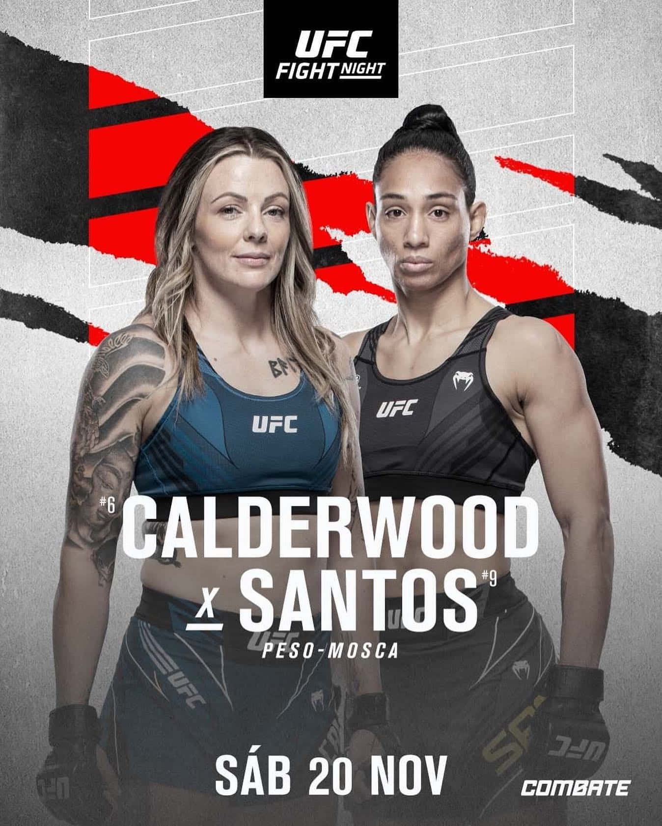 兩位身穿UFC裝備嘅女性MMA拳手為比賽卡海報向前凝視。