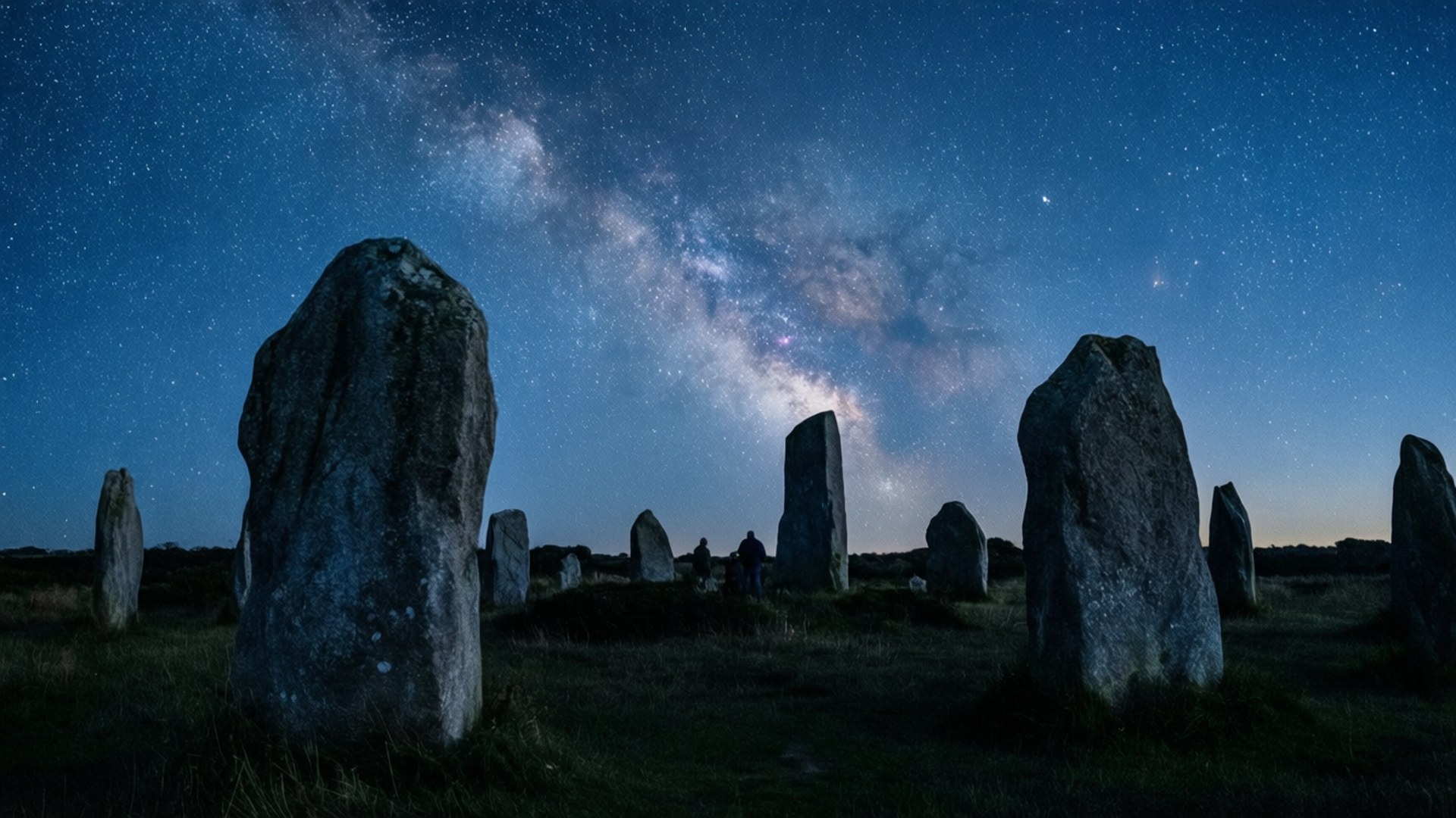 在銀河可見的星空夜空下的古老石圈。