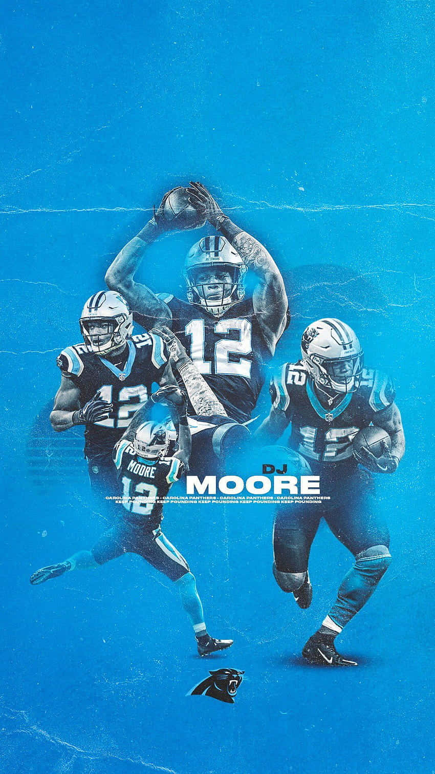 NFL 球員 DJ Moore 穿著卡羅來納黑豹隊制服擺出動作姿勢。