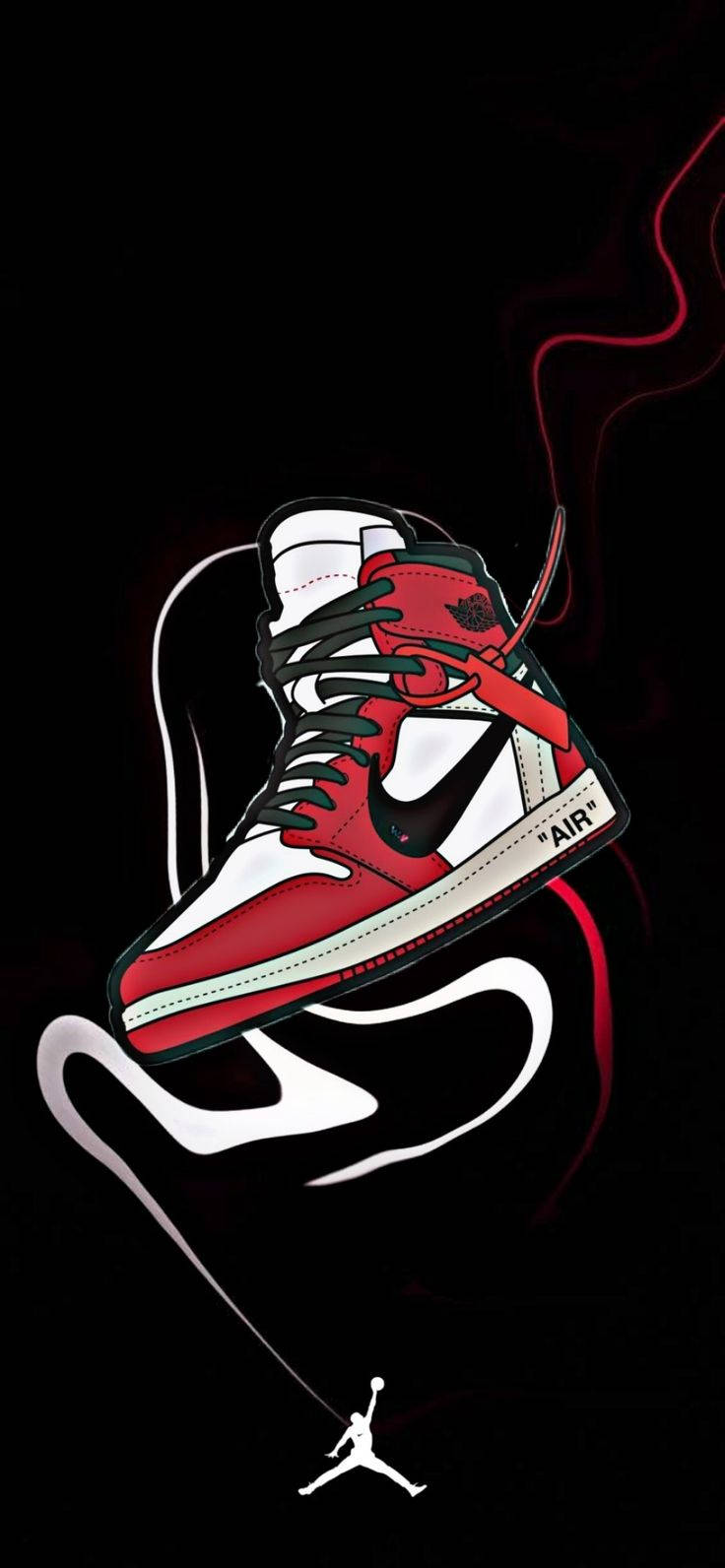 紅、白、黑色 Air Jordan 運動鞋，帶有煙霧旋渦和 Jumpman 標誌。