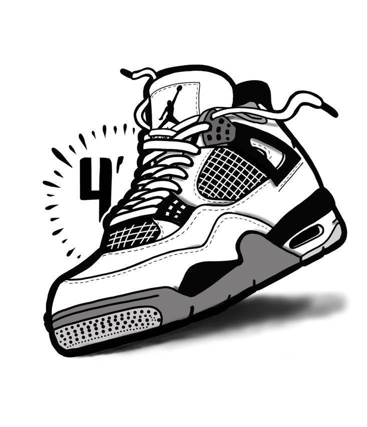 Jordan 4 運動鞋插圖，旁邊有一個風格化的數字四。