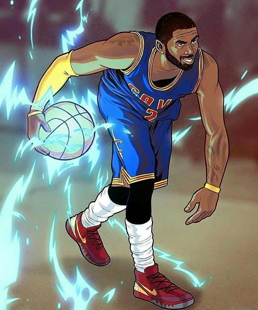 身穿藍色球衣的籃球運動員運球，周圍有電光閃電效果。