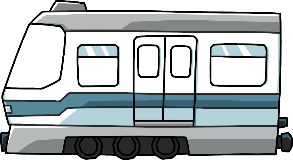 卡通地鐵列車插畫 壁紙 — 一節卡通風格的火車車廂，帶有白色、淺藍色和灰色條紋以及黑色車輪。