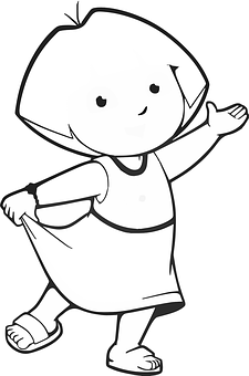 卡通女孩揮手線條畫