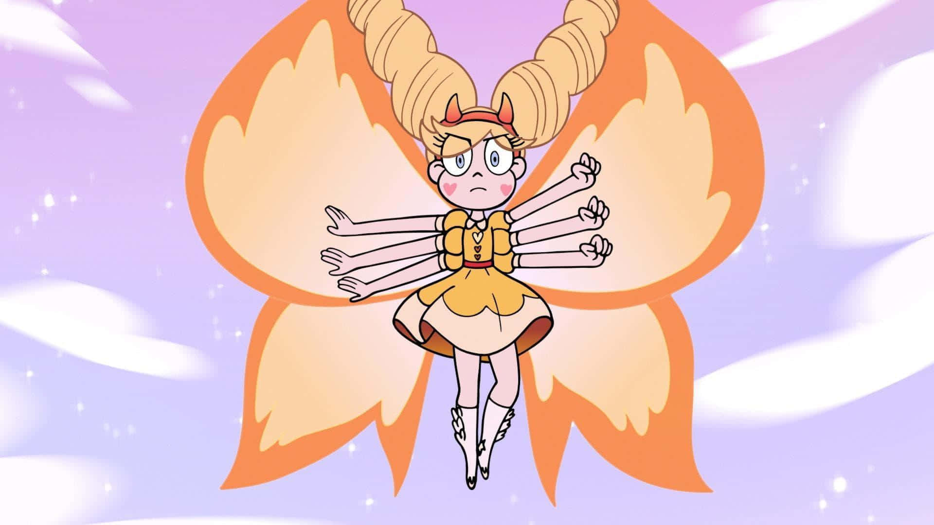 卡通女孩背上有一隻蝴蝶 壁紙