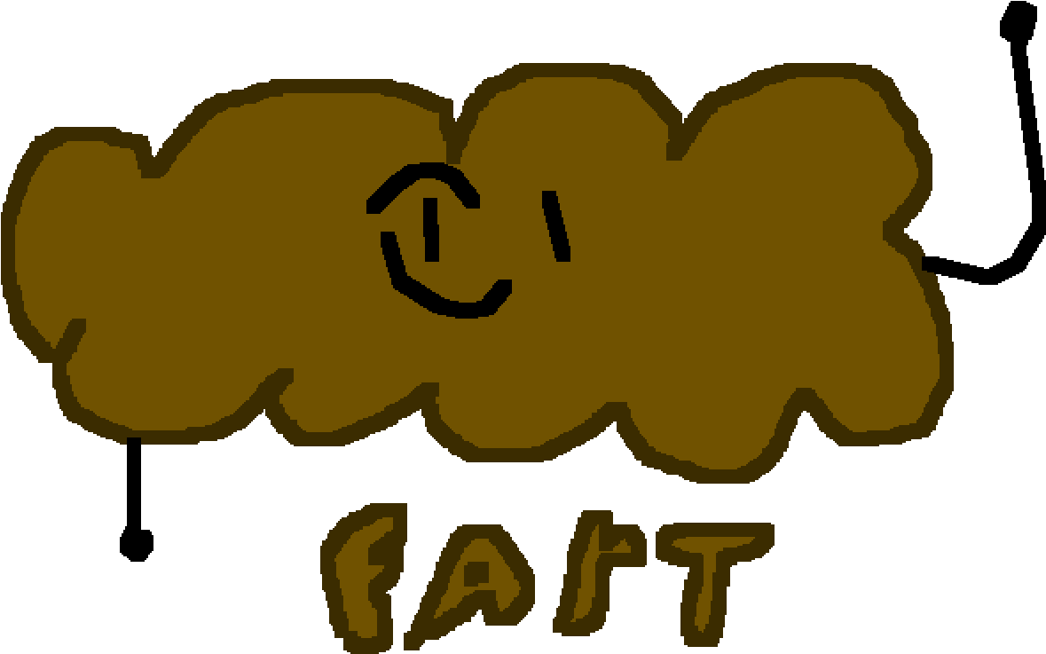 卡通放屁雲 壁紙 — 一個像素化的棕色雲朵，帶有微笑的臉，下方有「fart」這個詞，背景為黑色。