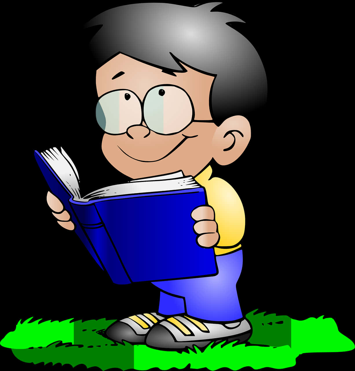 卡通男孩閱讀書本 壁紙