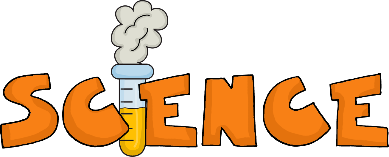 卡通科學實驗 壁紙 — 大膽的橙色卡通字母拼出science，用冒煙的試管代替字母I。
