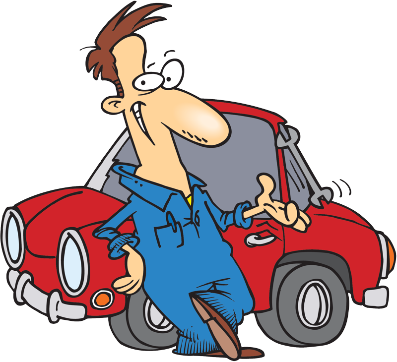 卡通維修工靠著汽車 壁紙
