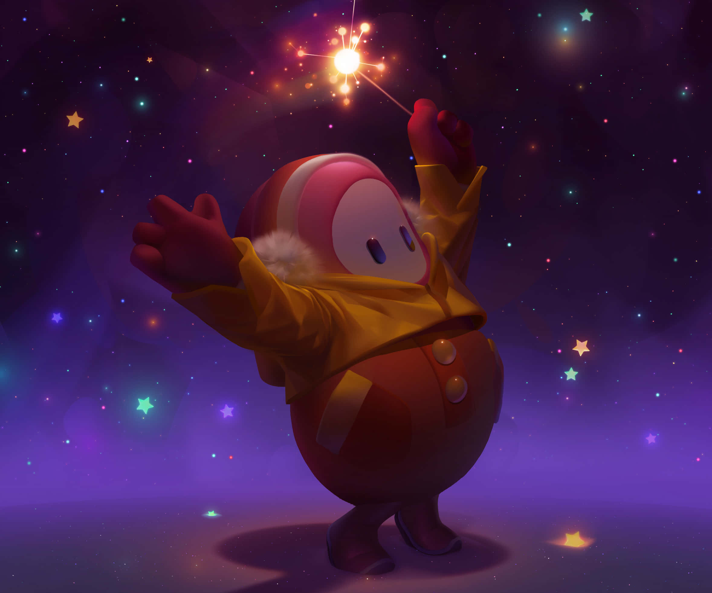 卡通角色在天空中握著星星 壁紙