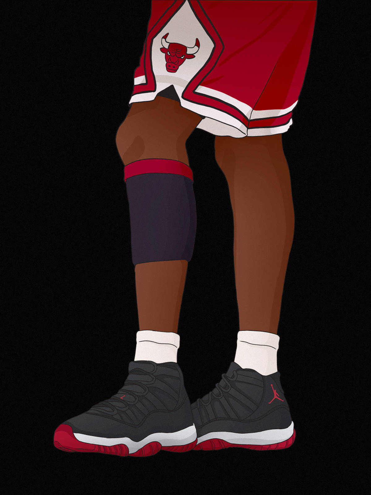 運動員穿著芝加哥公牛隊短褲和 Jordan 11 運動鞋。