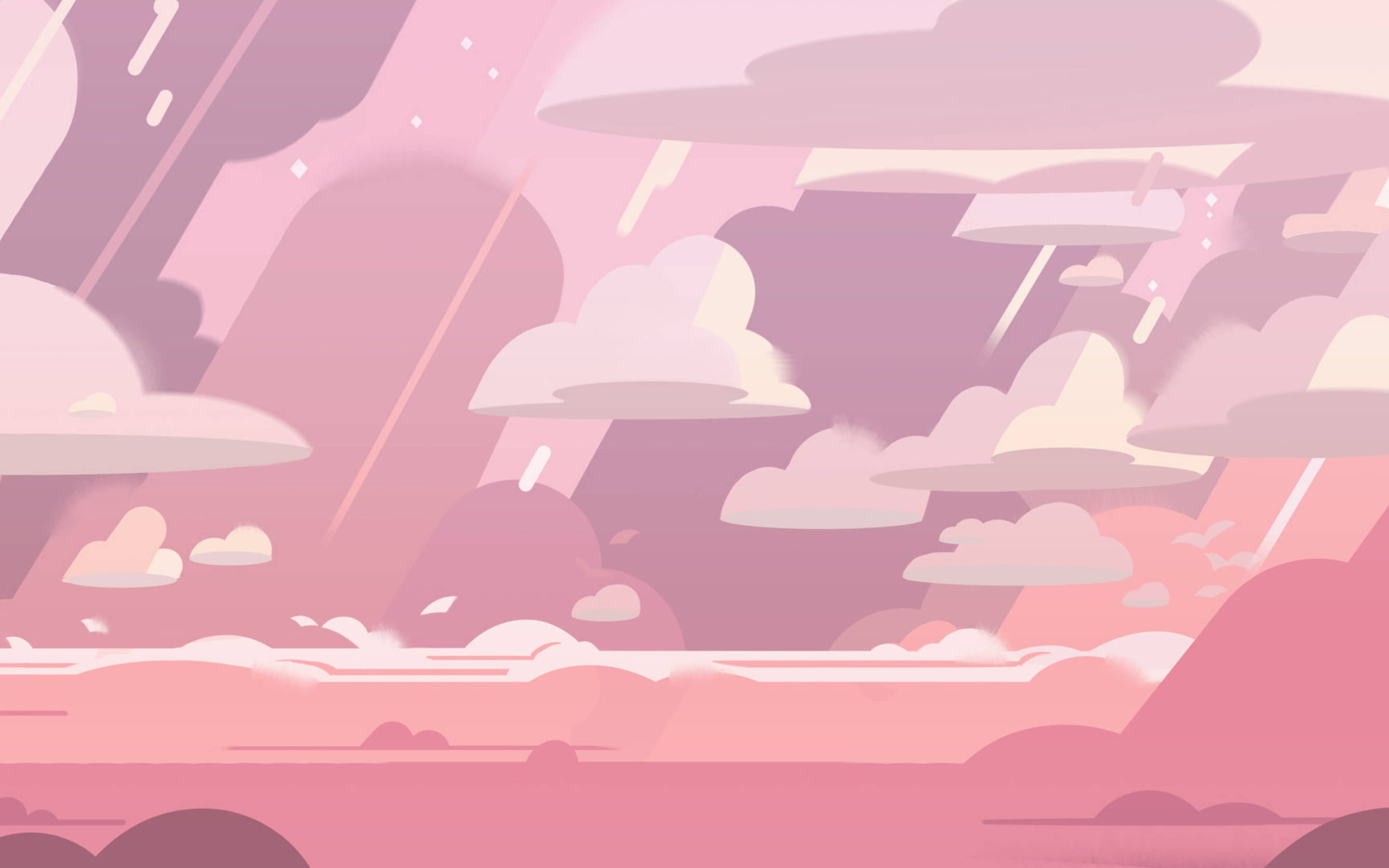 卡通頻道《Steven Universe》粉紅天空 壁紙 — 夢幻的粉紅色天空，充滿柔軟的層狀雲朵和柔和的光線。