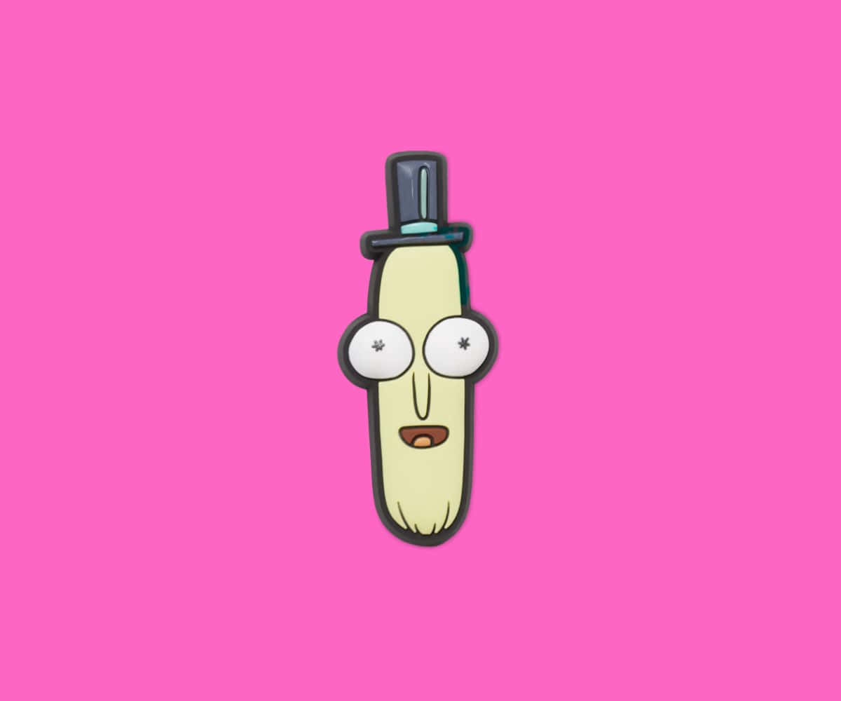 Mr Poopybutthole 桌布 壁紙 — 卡通香蕉戴著高帽，睜大眼睛，背景為亮粉紅色。