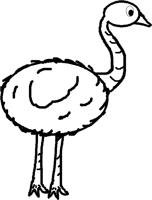 卡通鴕鳥線描圖 壁紙 — 一隻風格化鴕鳥的簡單黑白線條畫，長頸和大圓身。