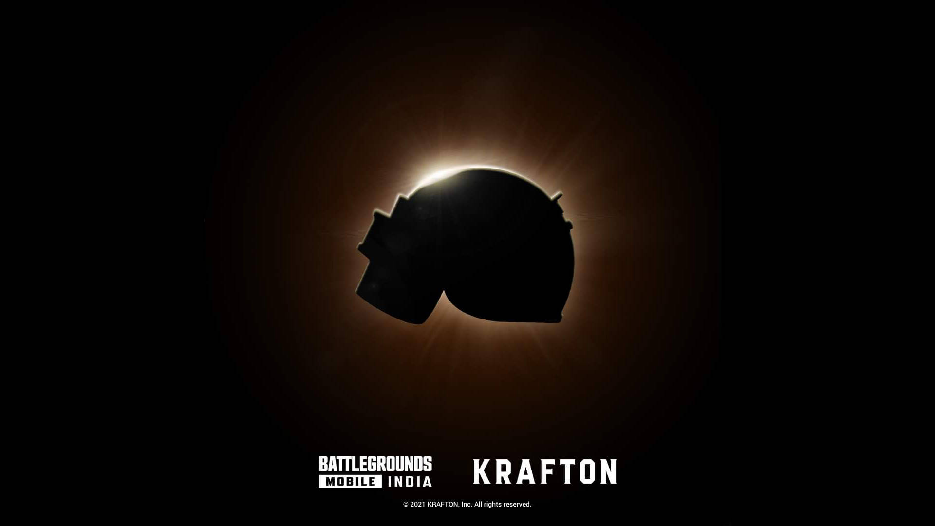 頭盔剪影襯托著發光的太陽爆發，帶有 Battlegrounds Mobile India 和 Krafton 標誌。