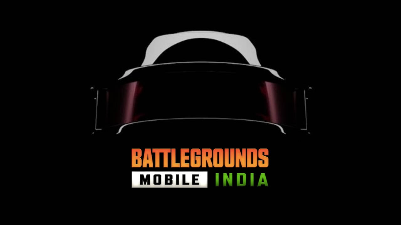 Battlegrounds Mobile India 的遊戲頭盔標誌，在黑色背景上帶有紅色點綴。