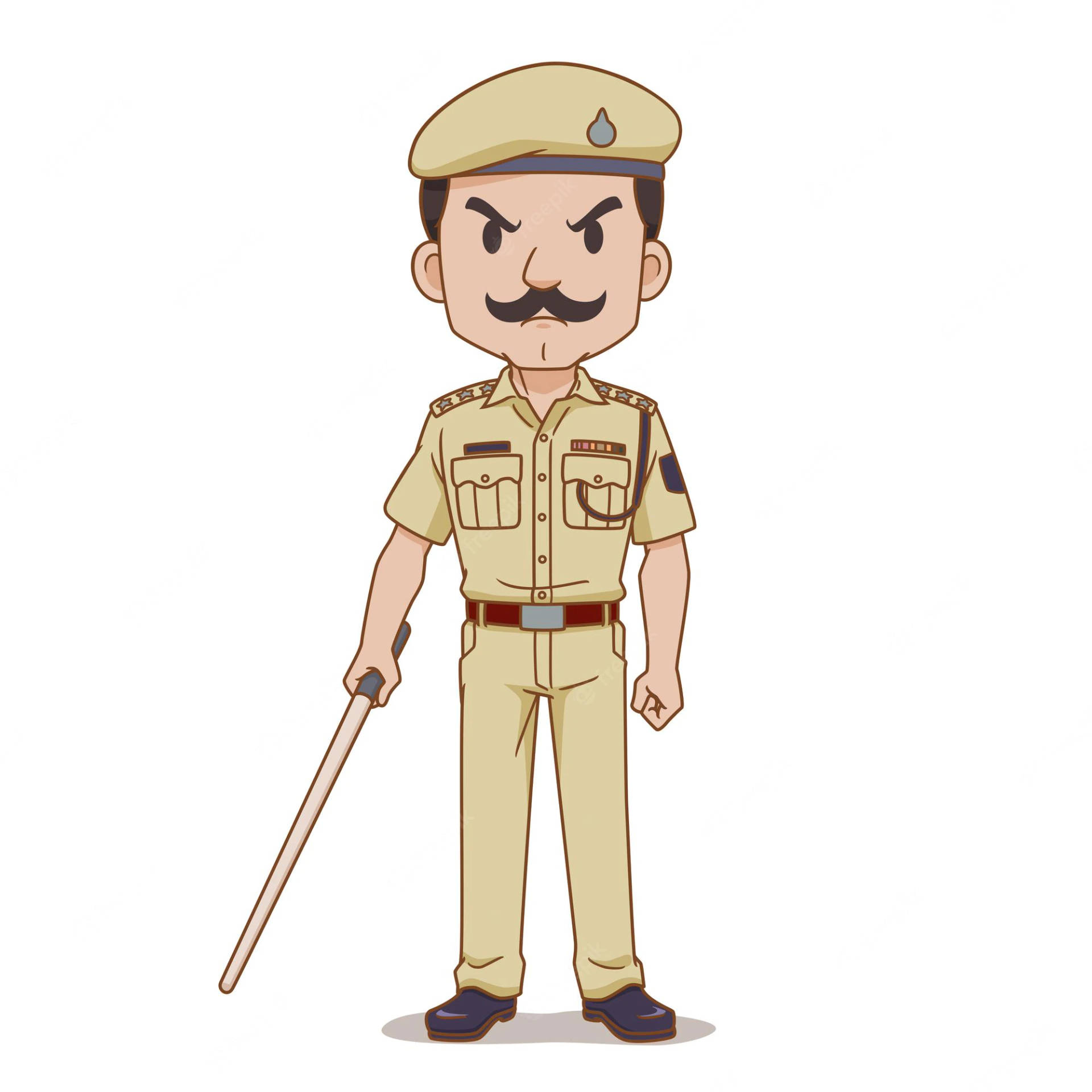 卡通警察穿著制服，表情嚴肅地拿著警棍。