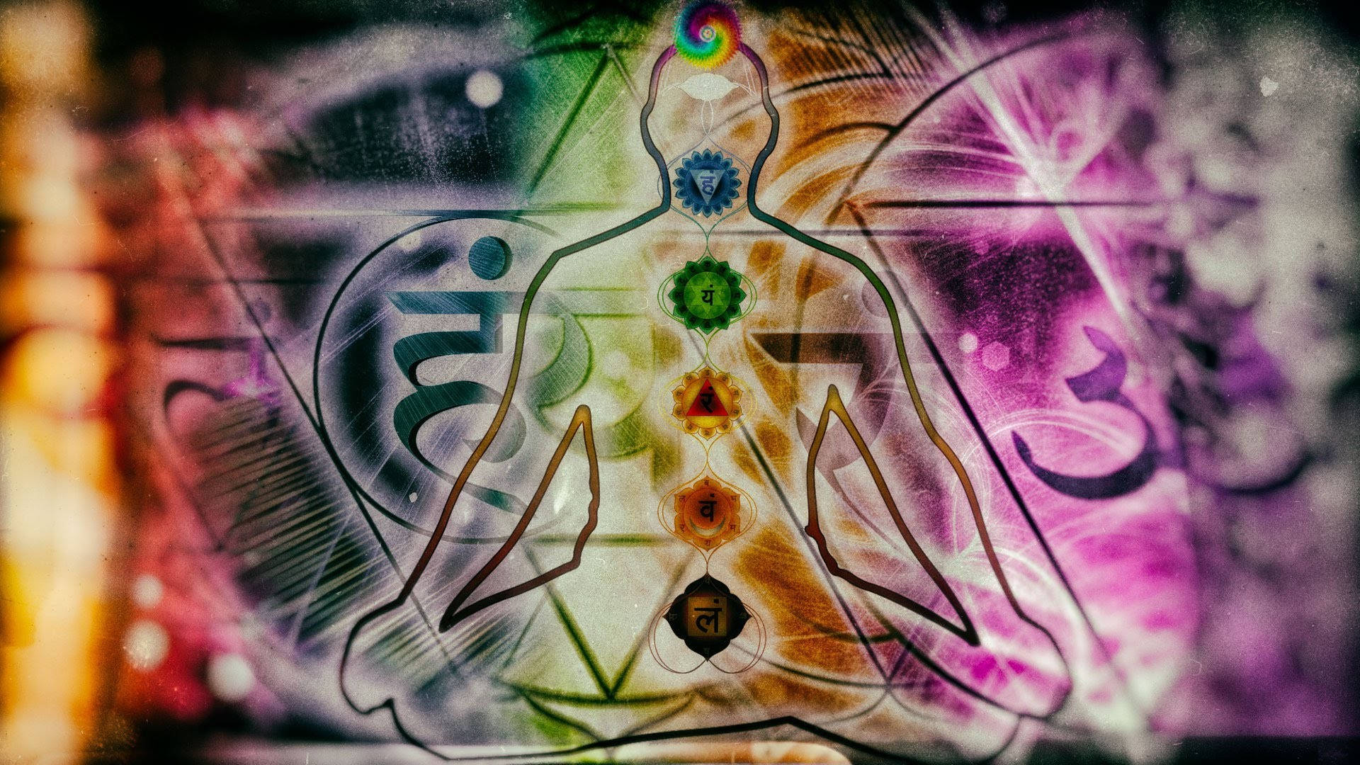 脈輪圖，顯示冥想人體輪廓中的能量中心。