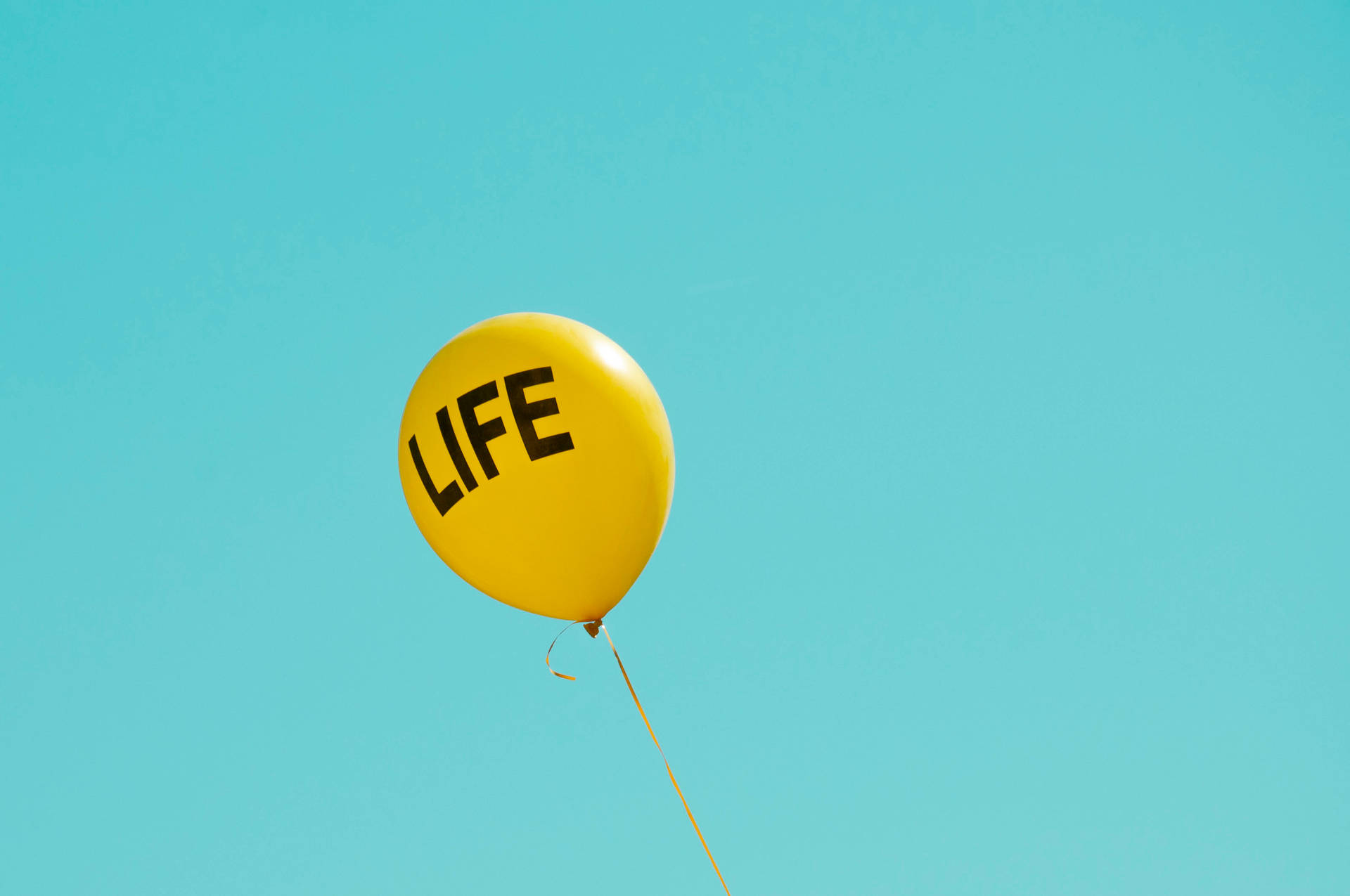 藍天中漂浮著帶有「LIFE」字樣的黃色氣球