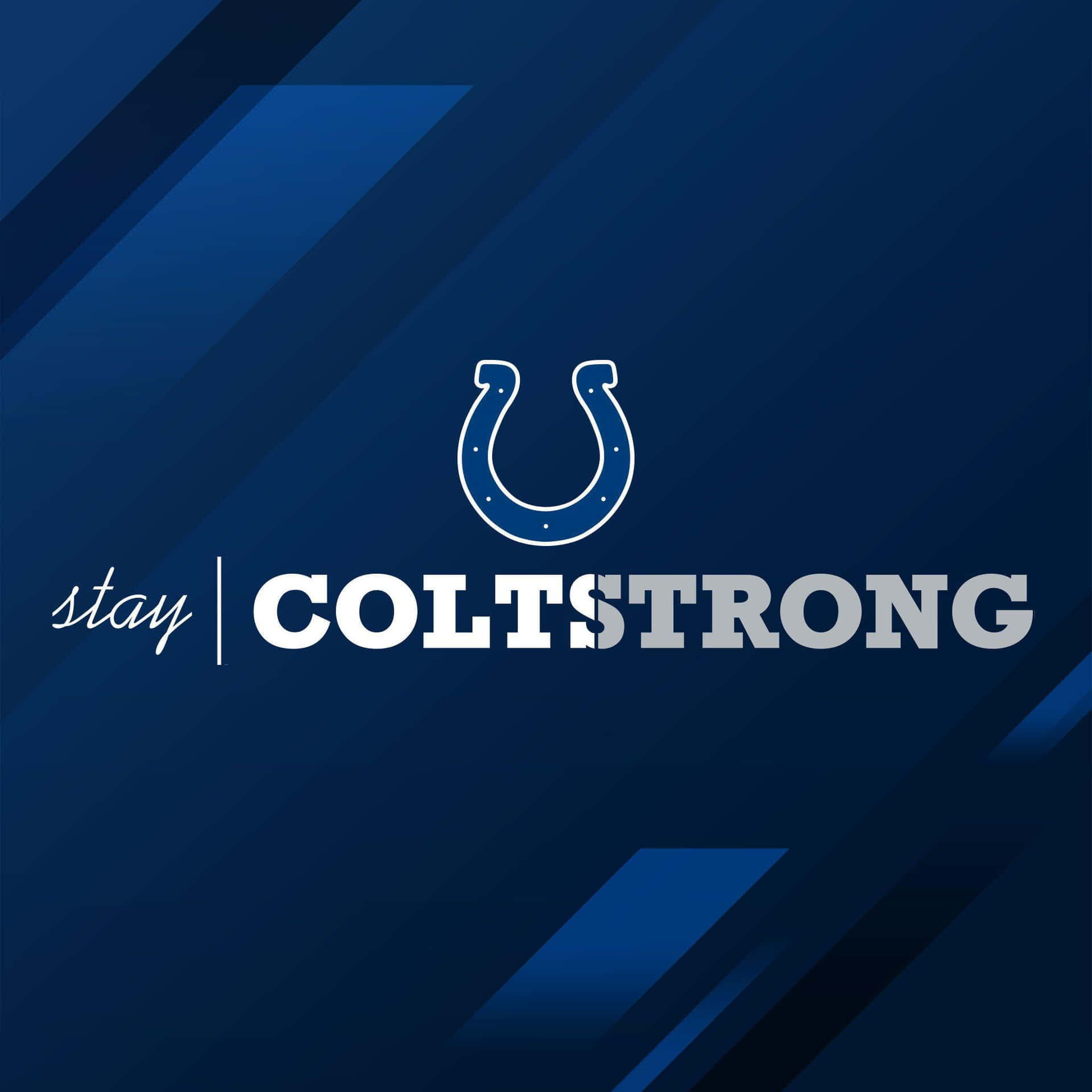 印第安納波利斯小馬隊標誌，帶有 'stay COLTSTRONG' 口號，藍色背景。