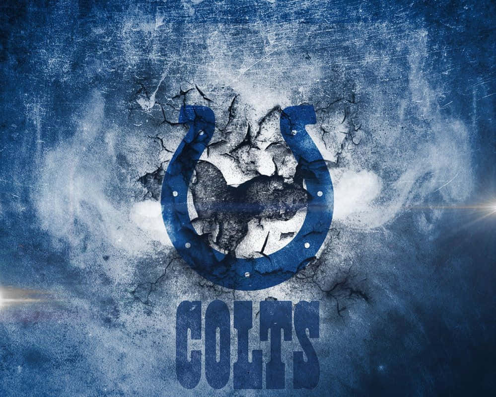 藍色Colts標誌，帶有豬剪影，穿過裂冰和光線。