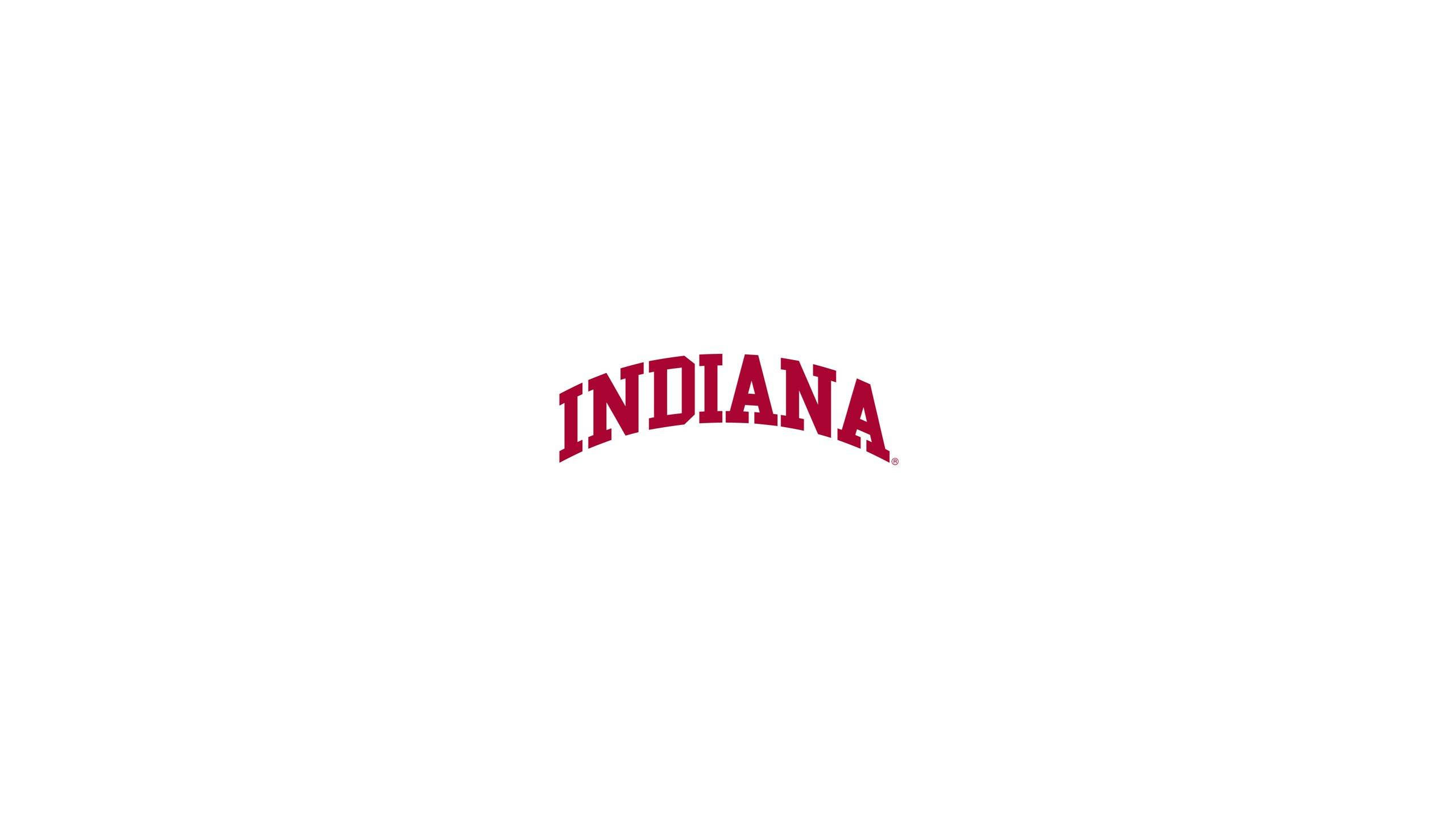 印第安納州紅白配色 壁紙 — 粗體紅色拱形文字拼寫「INDIANA」，居中於純白色背景上。