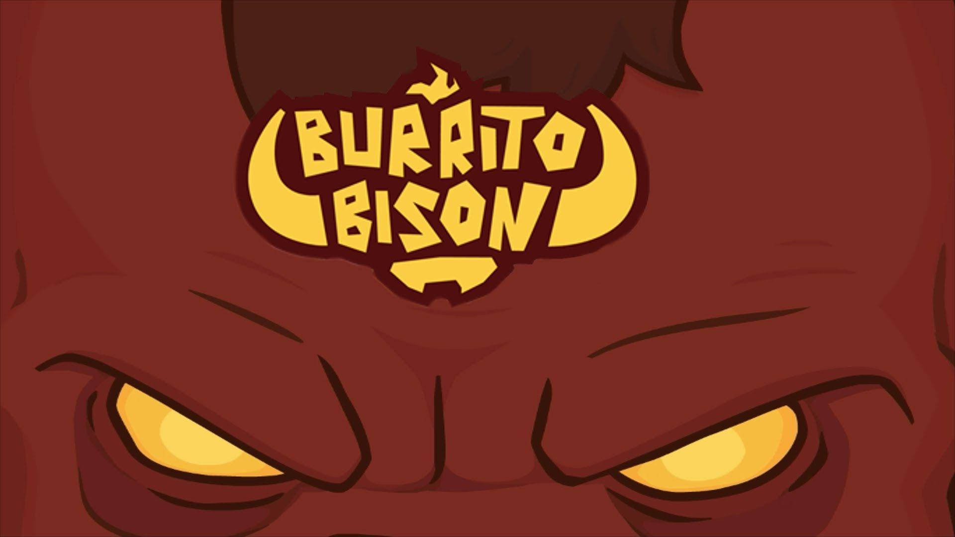 卡通野牛，眼睛發光，額頭上有Burrito Bison標誌。