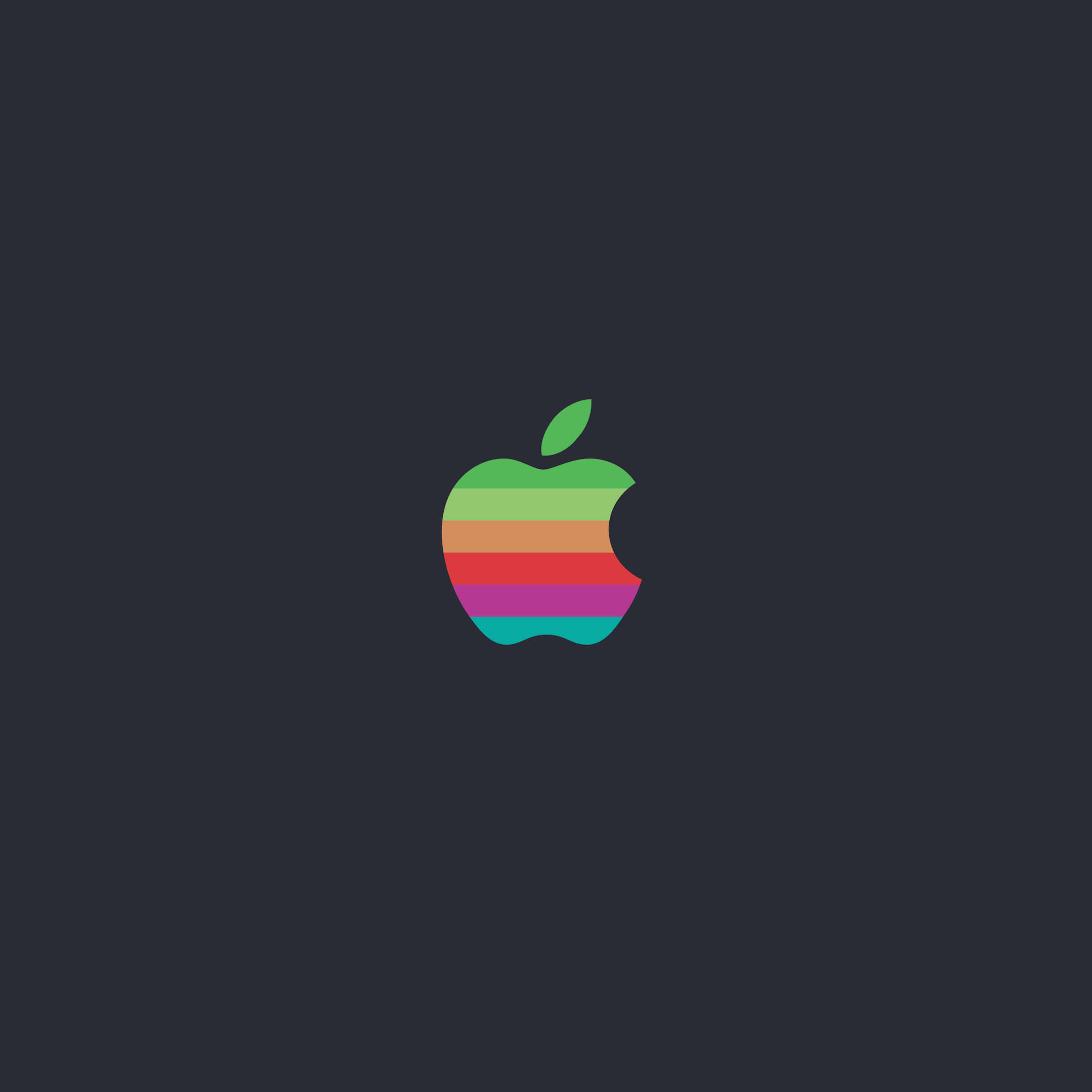 原版 Apple Inc 標誌的抽象呈現 壁紙 — 一個彩色條紋蘋果標誌居中在深灰色背景上。