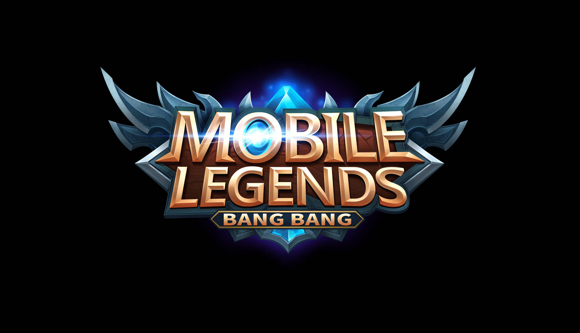 Mobile Legends Bang Bang 遊戲標誌，帶有發光的藍色和金色文字及金屬翅膀。