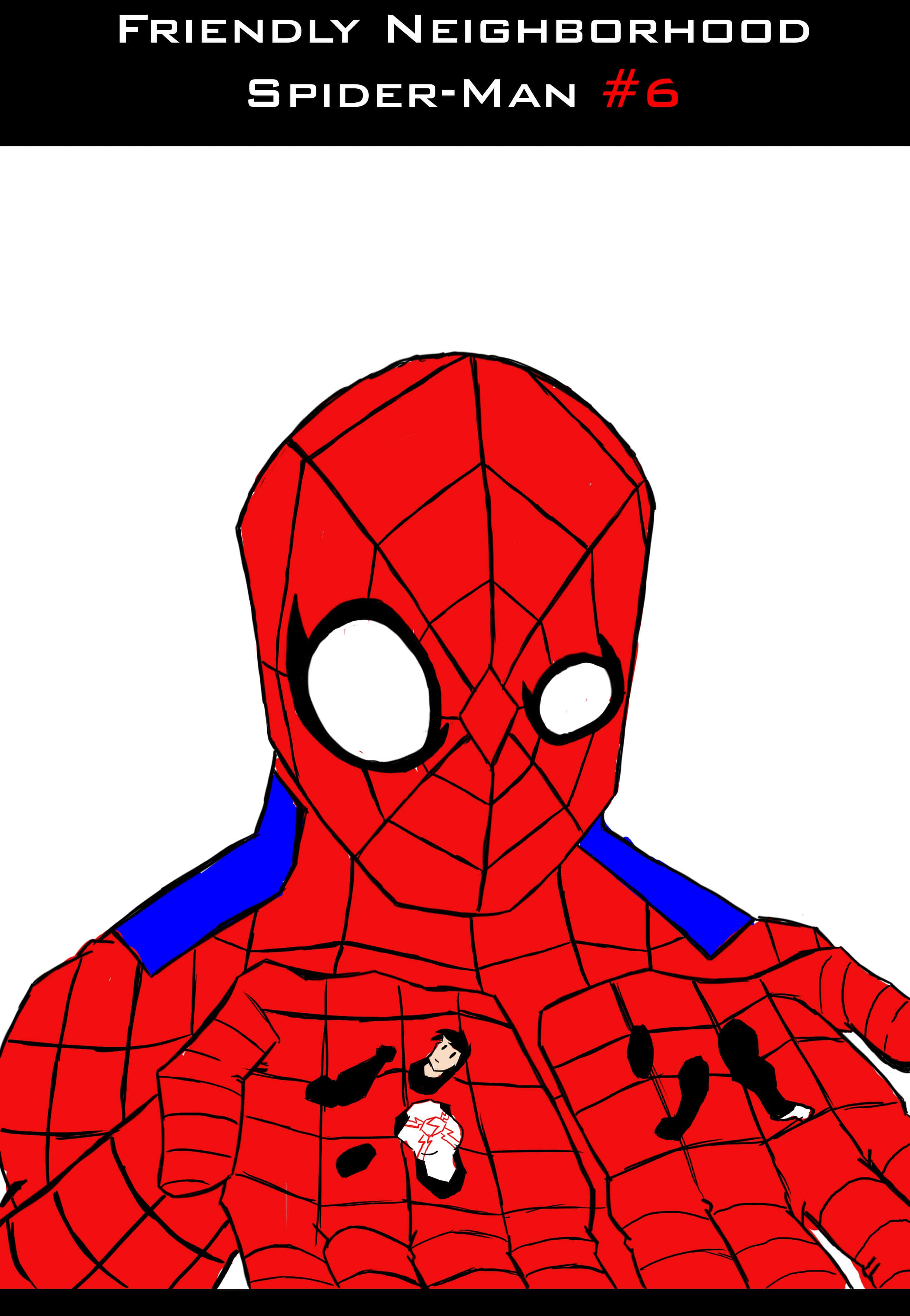 Friendly Neighborhood Spider-man 桌布 壁紙 — 友善鄰居蜘蛛俠穿著經典紅藍色蜘蛛網圖案戰衣，白色眼睛，純白色背景。
