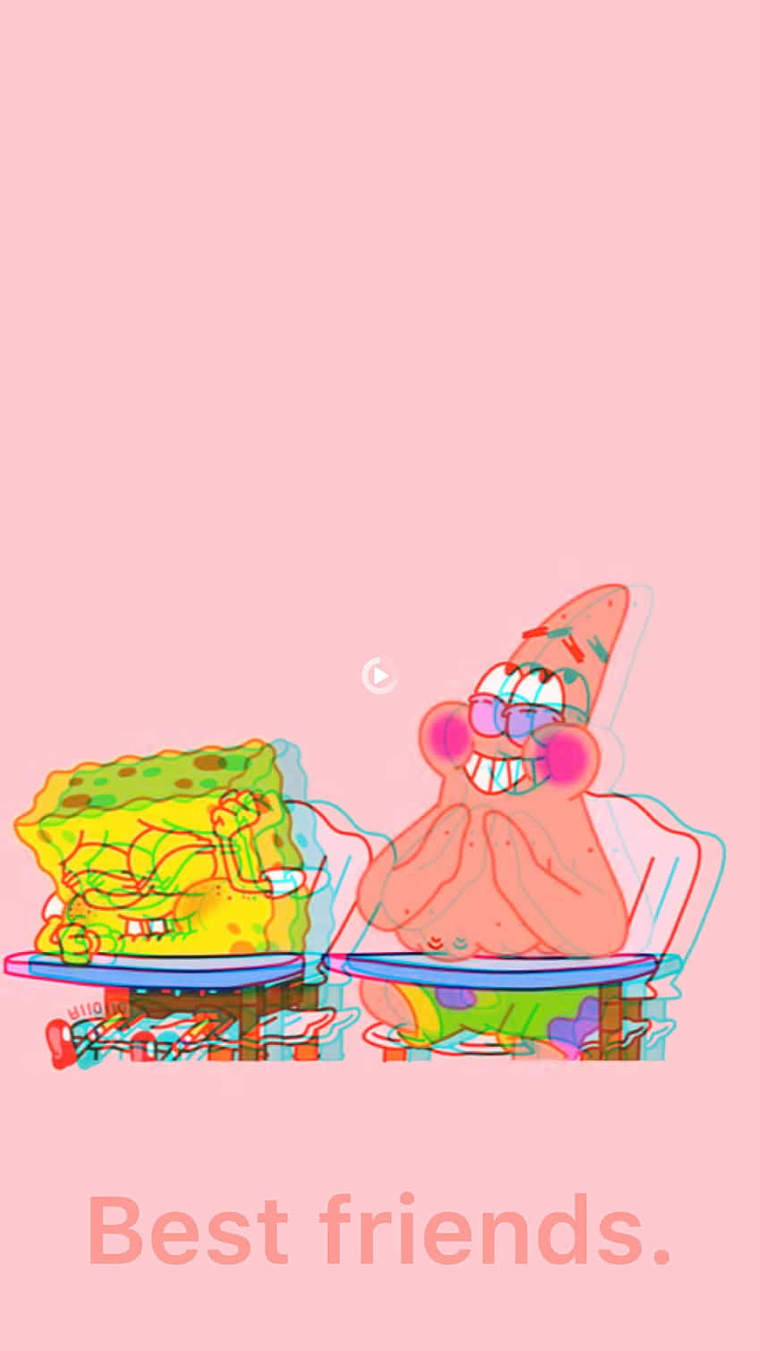 友誼是世上最珍貴的禮物 壁紙 — 海綿寶寶和派大星並排坐在椅子上，背景為純粉紅色，並帶有文字「最好的朋友。」