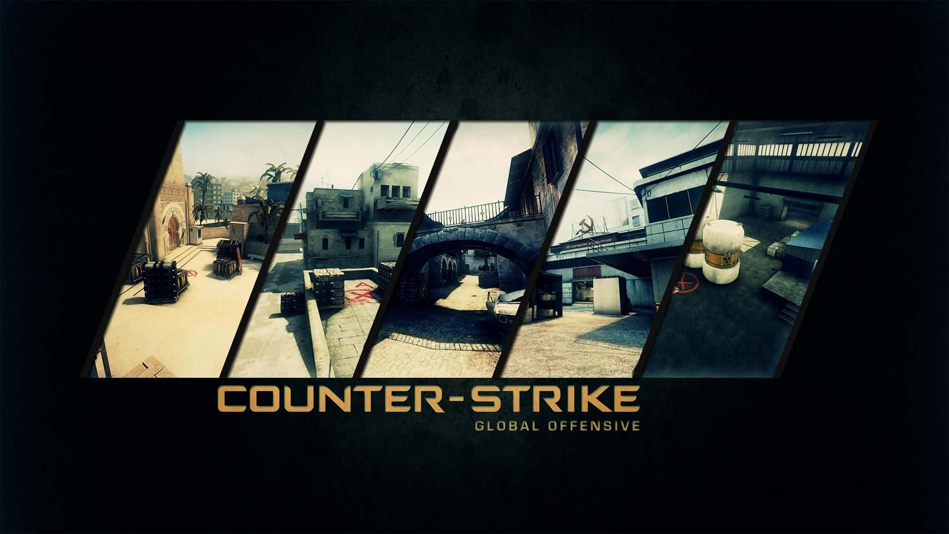 《反恐精英：全球 Offensive》遊戲內場景高清背景 壁紙 — 來自《Counter-Strike Global Offensive》的城市戰鬥區域分割畫面，帶有粗糙紋理和柔和色調。