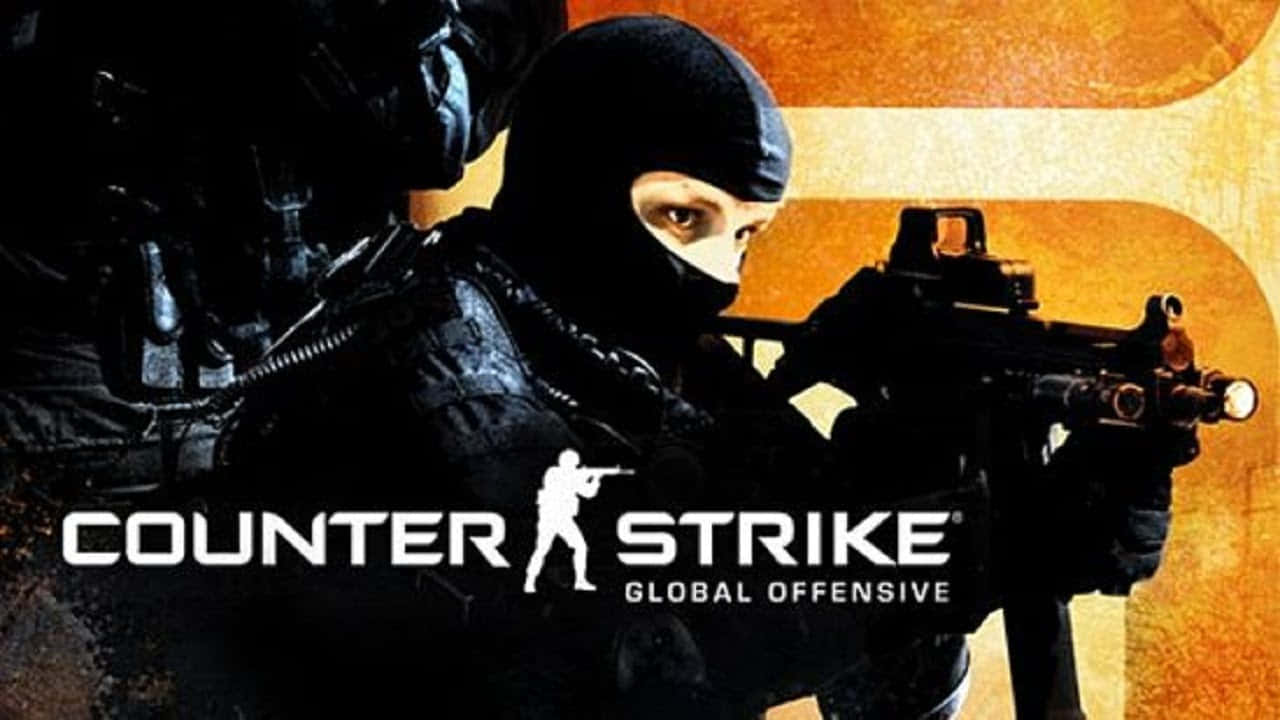 身穿戰術裝備的士兵瞄準步槍，帶有Counter Strike Global Offensive標誌。