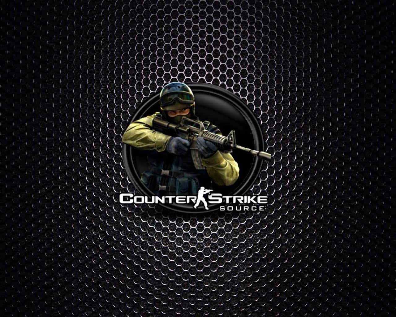 Counter-Strike Source 標誌，展示一名士兵瞄準步槍。