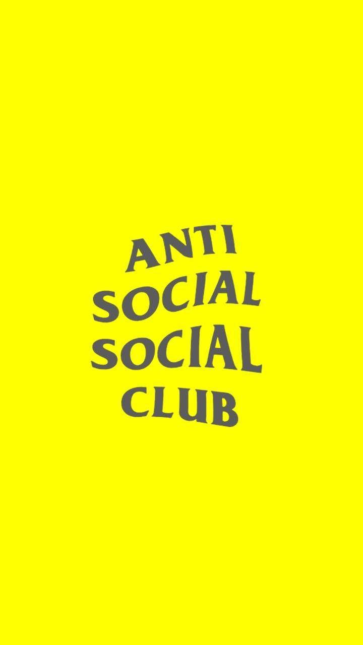 反社交社交俱樂部黃色 壁紙 — 粗體灰色文字「anti social social club」居中顯示在鮮豔的黃色背景上。