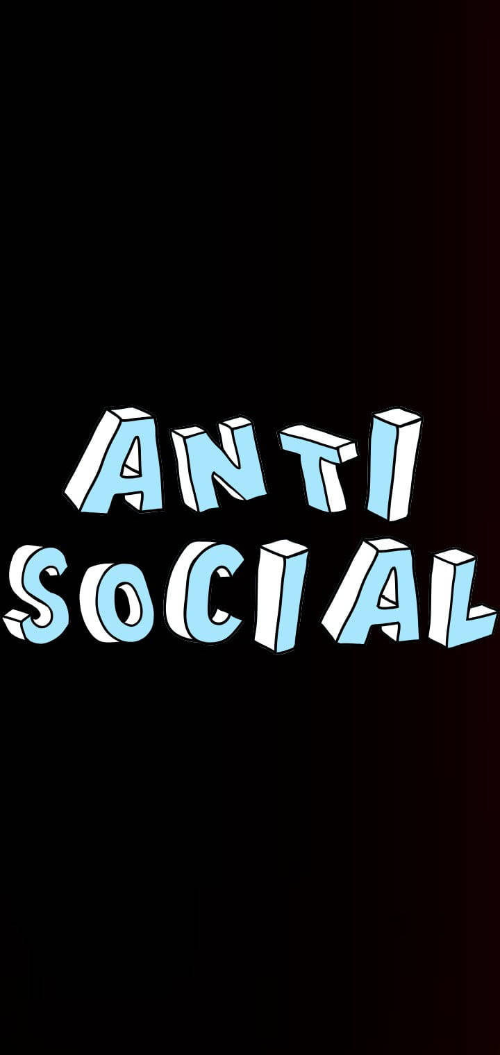 反社交趣味藍字 壁紙 — 在深色漸變背景上，以淺藍色和白色拼出「anti social」的粗體3D立體字。