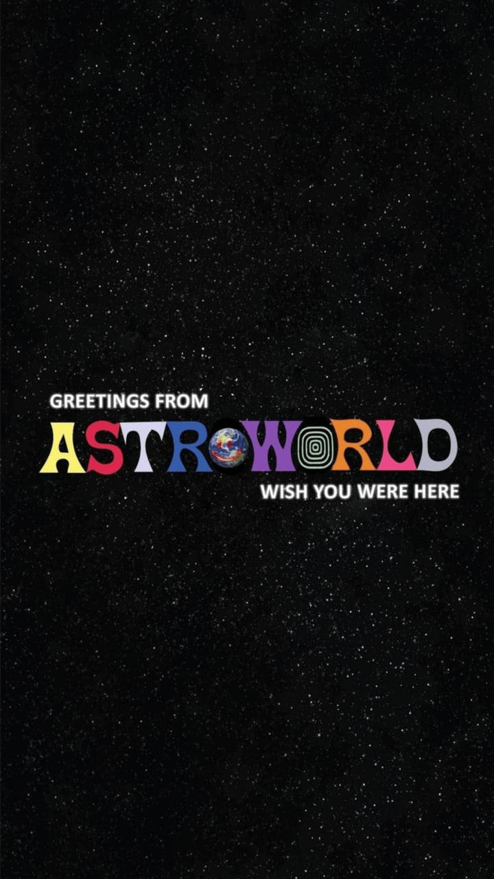 在繁星點點的太空背景下，色彩繽紛的AstroWorld文字