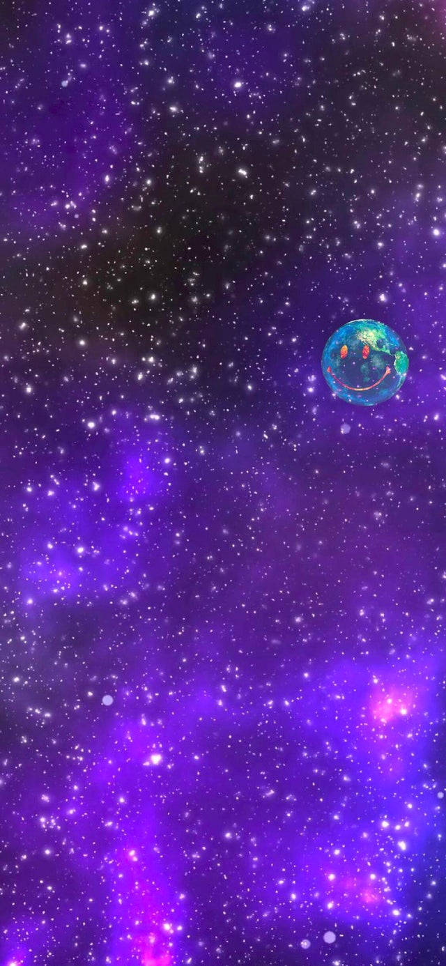 紫色星空中的微笑行星