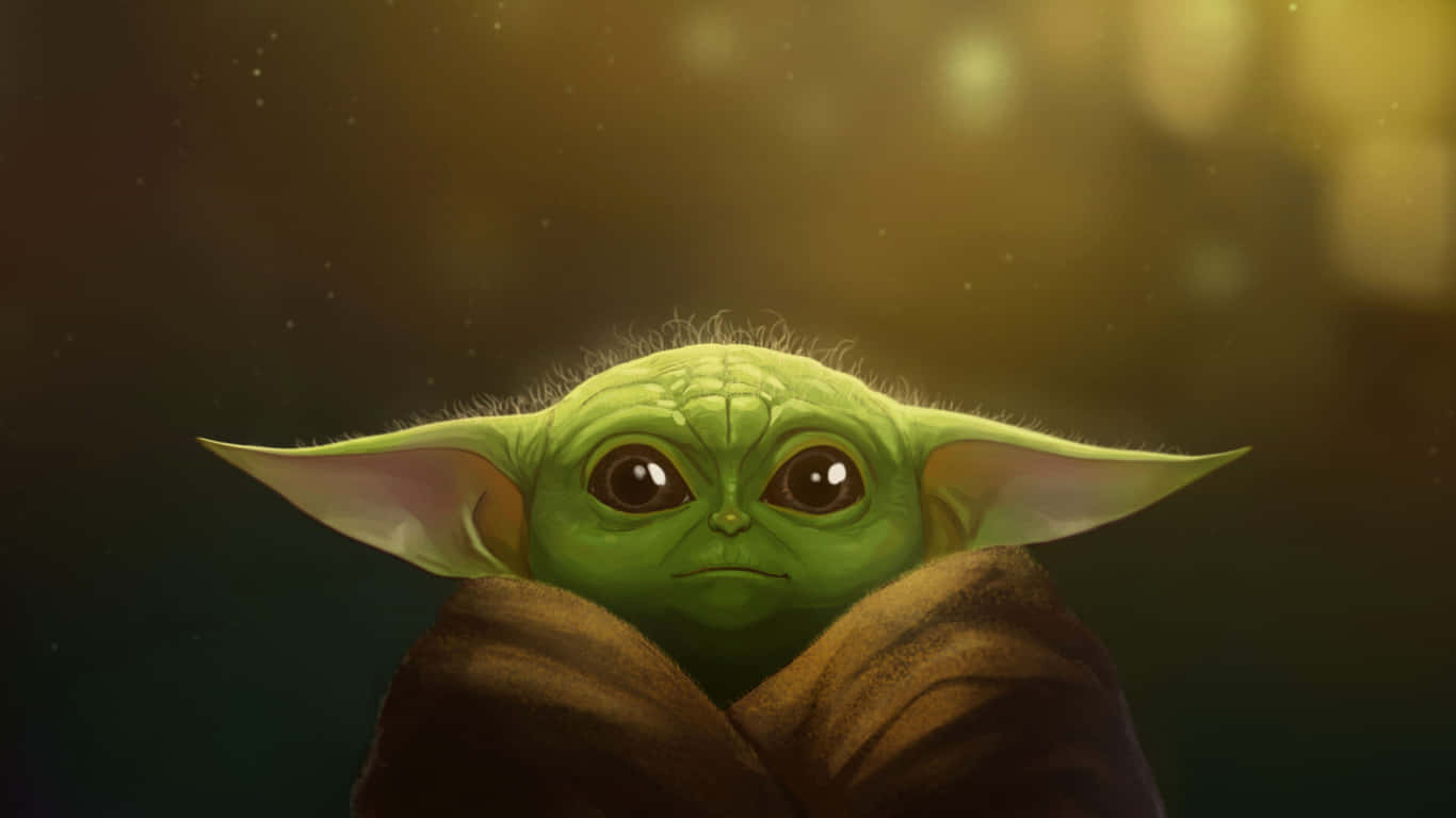 Baby Yoda 壁紙 — 古古（Grogu）嘅特寫，綠色嘅BB尤達包住啡色長袍，背景係溫暖嘅金色散景。
