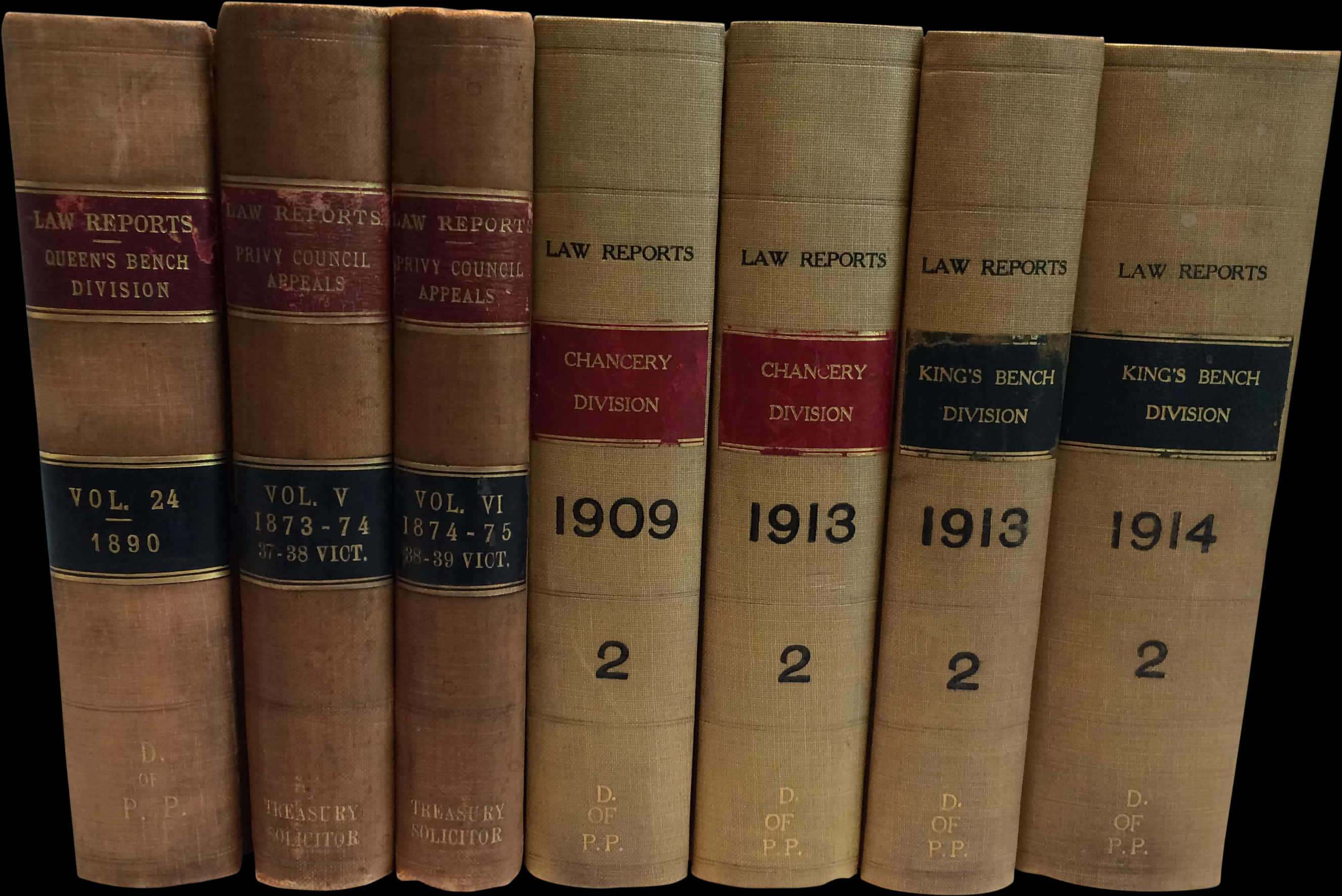 古董法律報告書籍 壁紙 — 一排復古法律報告書，書脊褪色，金色字體顯示分部和年份，如1890年和1914年。