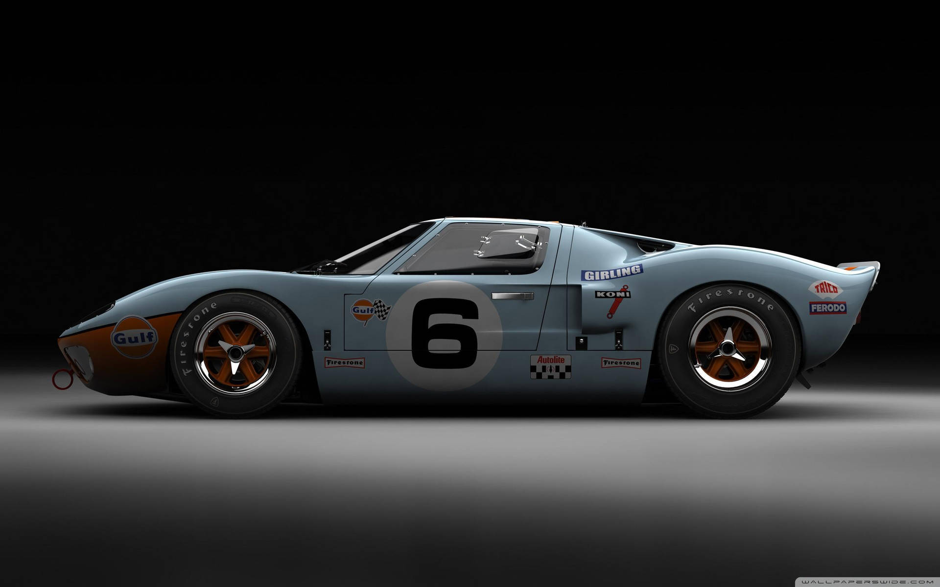 經典海灣福特GT40賽車，6號，在攝影棚燈光下。