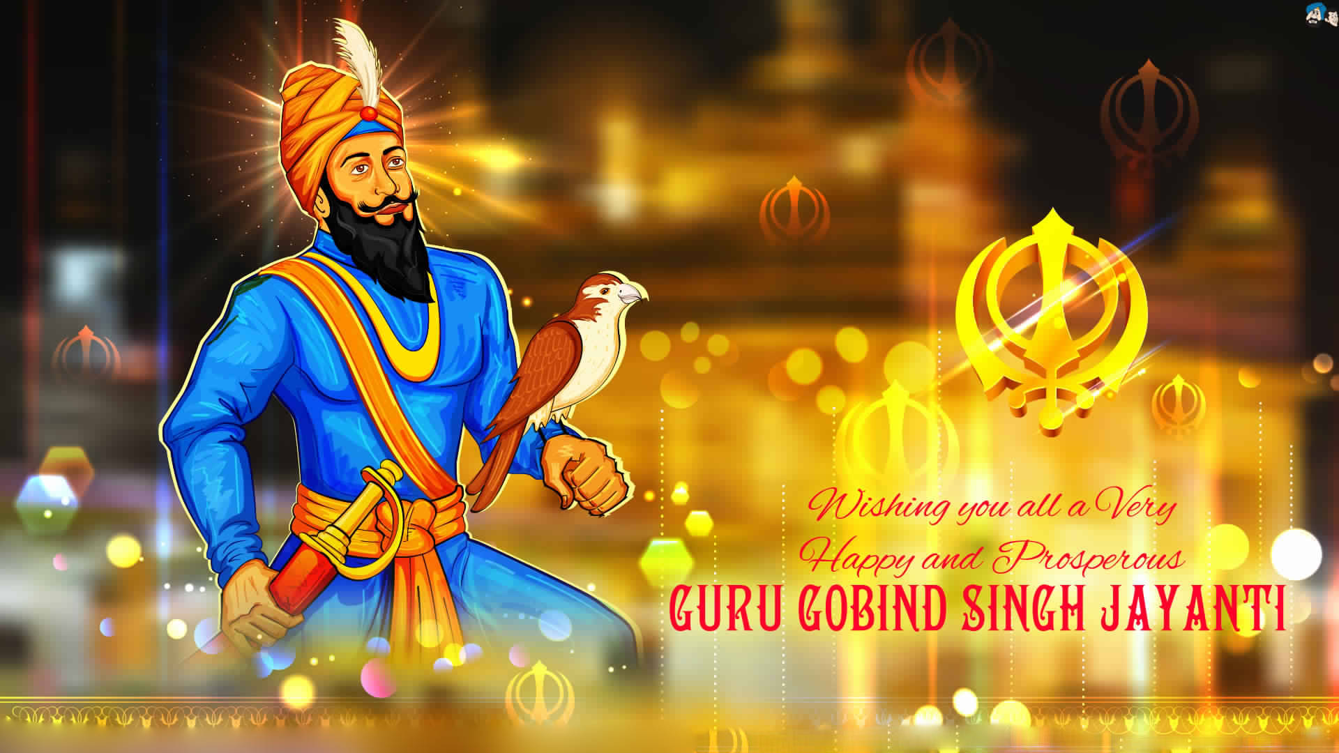 Guru Gobind Singh與獵鷹和錫克教符號，用於Guru Gobind Singh Jayanti慶祝活動。