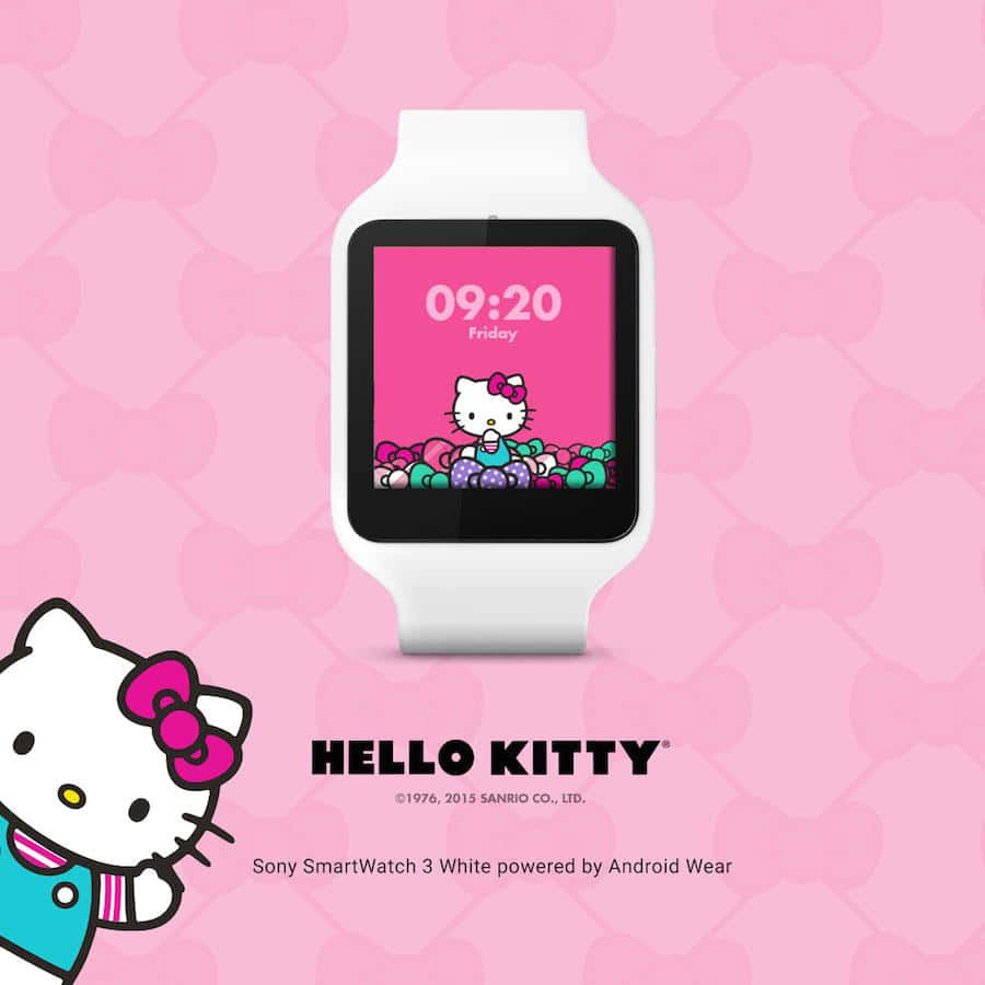 粉紅色蝴蝶結背景的Hello Kitty主題智能手錶