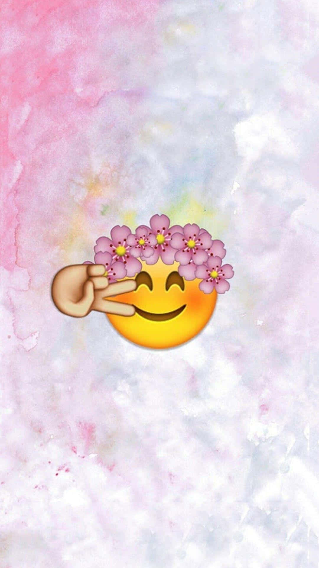 一個戴著櫻花冠並眨眼的微笑表情符號。
