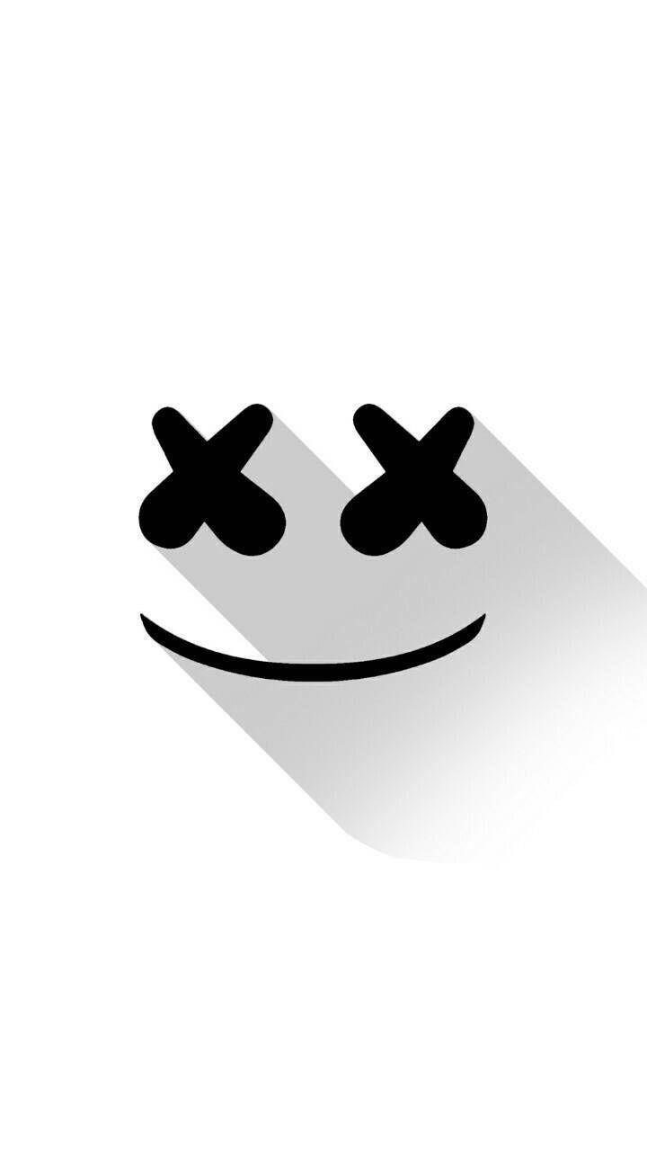 可愛 Marshmello iPhone 壁紙 — 白色背景上帶有X形眼睛和長陰影的極簡黑色笑臉。