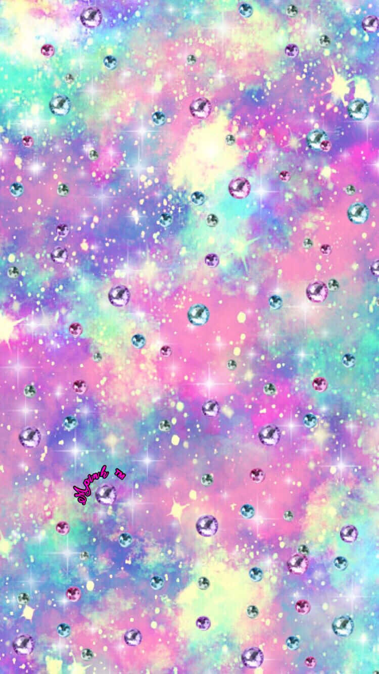 可愛 Pastel 星空配閃亮圓球 壁紙 — 充滿活力的宇宙壁紙，帶有粉彩星雲、閃爍的星星和粉紅色、藍色和紫色色調的漂浮寶石般球體。