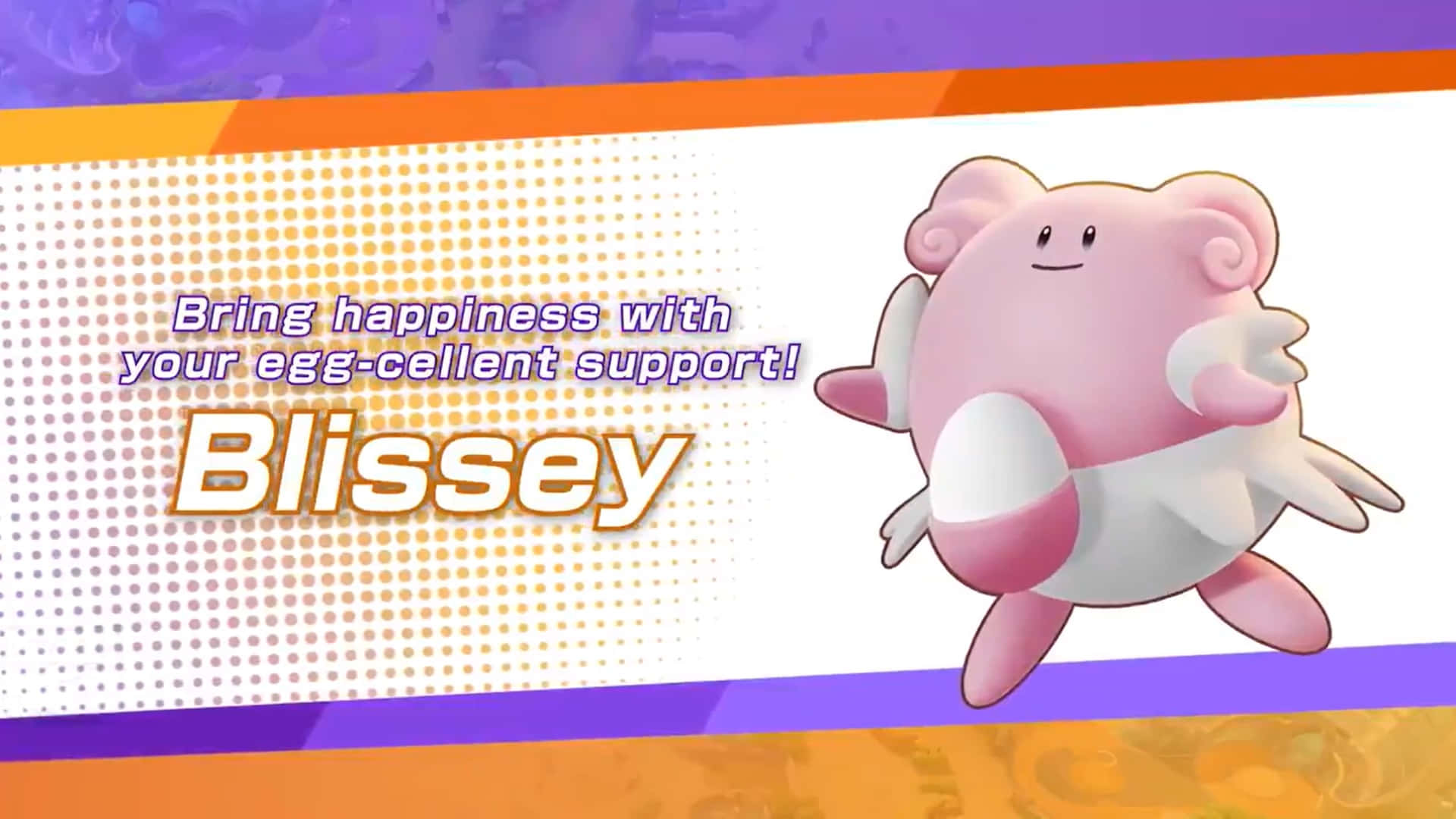 粉紅色的寶可夢 Blissey 帶有推廣蛋-cellent 支援的文字。