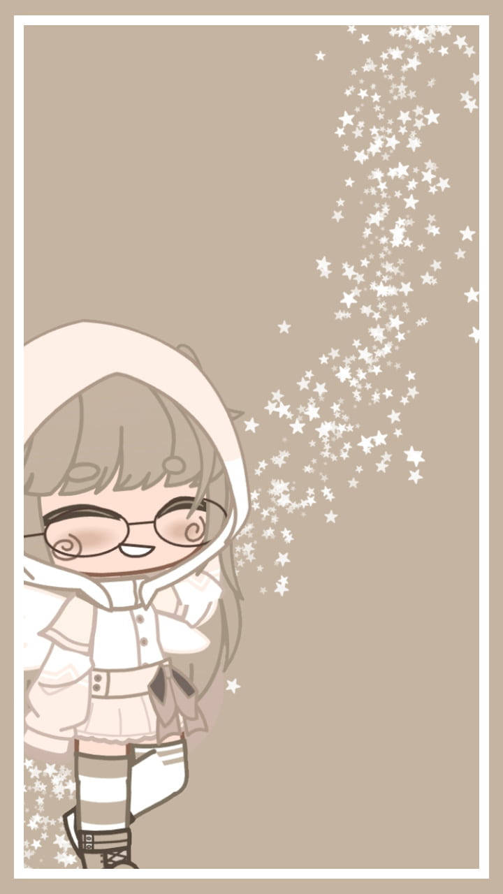 穿著白色連帽衫的動漫女孩微笑著，星星從她身邊流過。