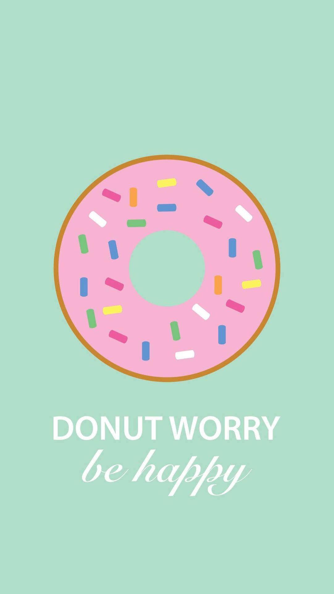 粉紅冬甩配上彩色糖針和文字 donut worry be happy。